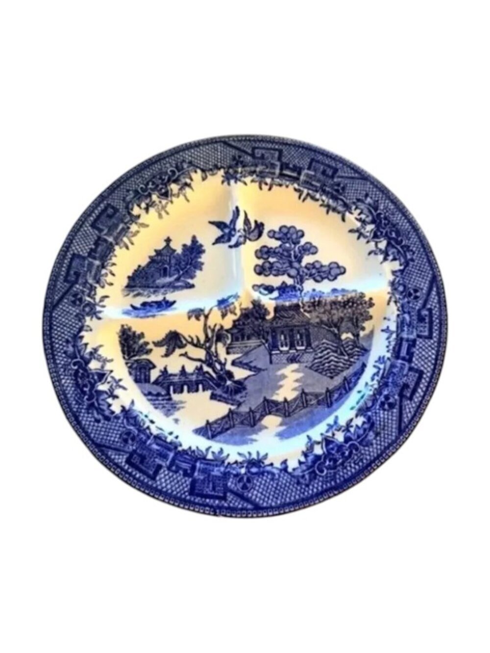 Vintage Sterling China Blue White Divided Plate Scenic 10.25" Chip USA